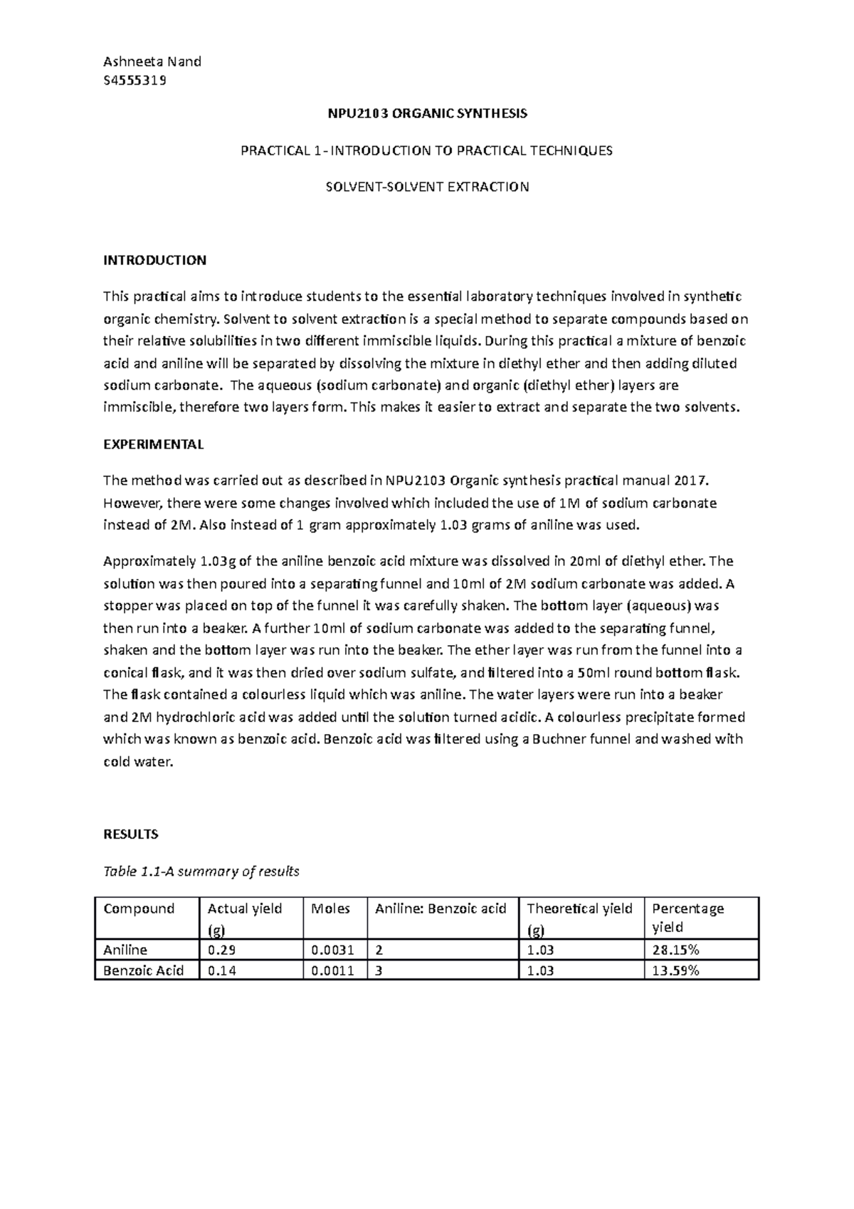 Lab Report SolventSolvent Extraction Ashneeta Nand S NPU2103 ORGANIC