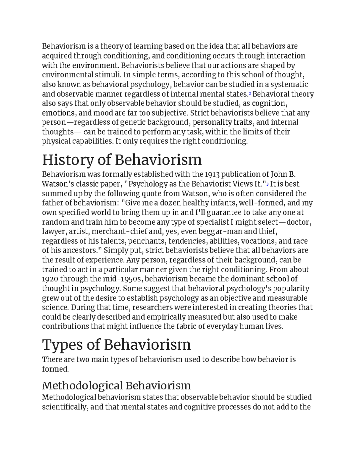 research paper behaviorism theory