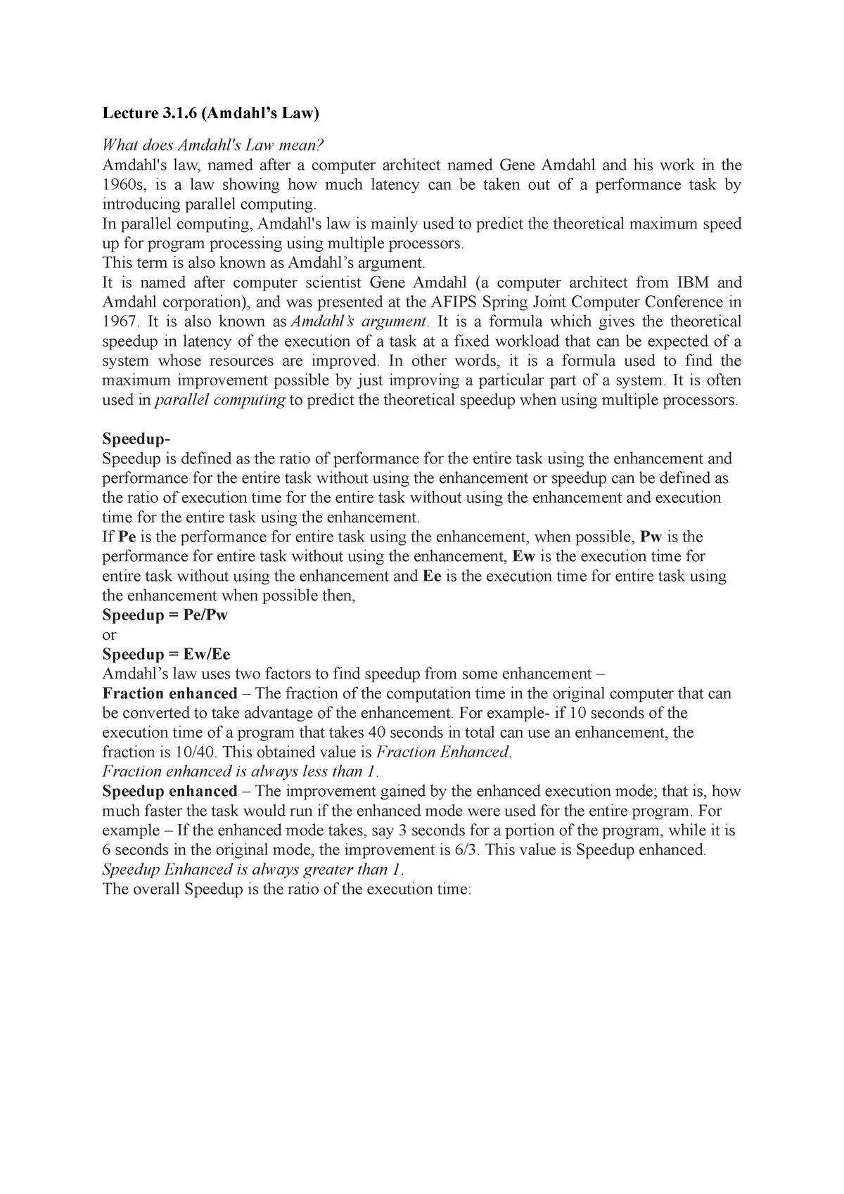 Amdahl’s Law 3 - Lecture 3.1 (Amdahl’s Law) What Does Amdahl's Law Mean ...