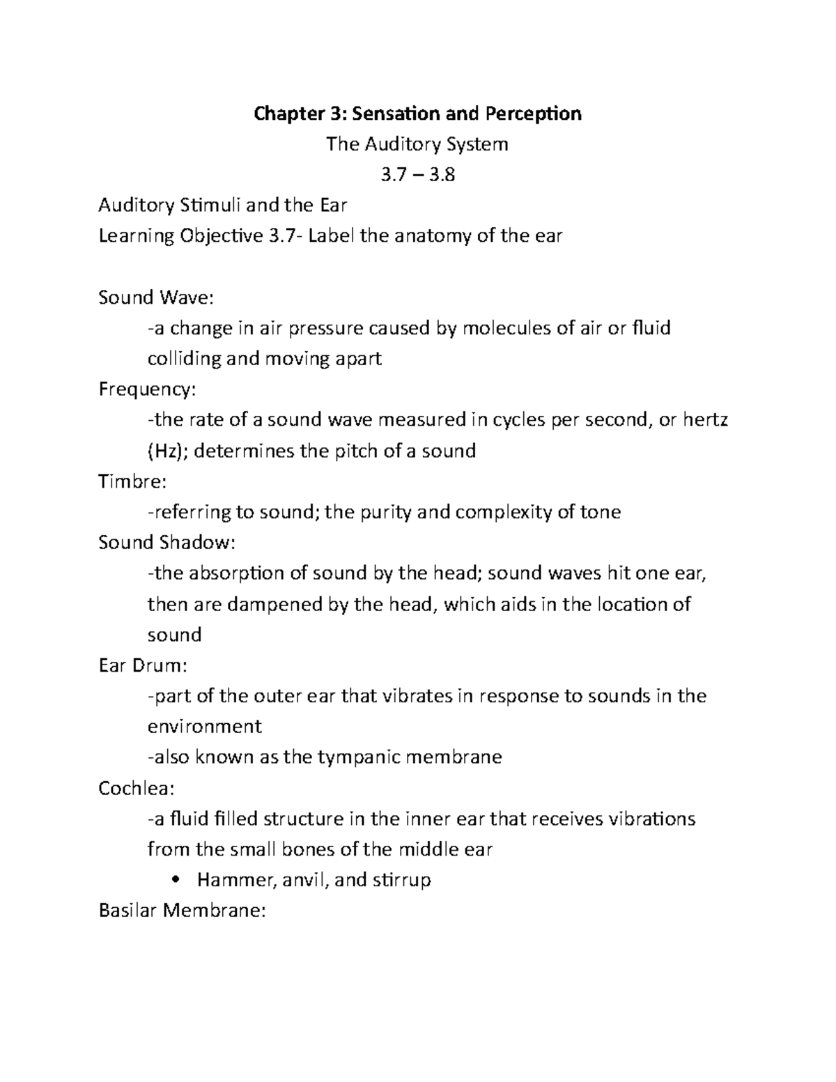 Psychology Chapter 3 Sections 3.7-3.8 - Chapter 3: Sensation and ...
