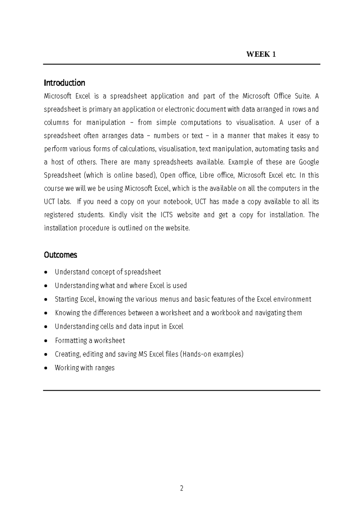 Excel Study Notes - Introduction Microsoft Excel is a spreadsheet ...