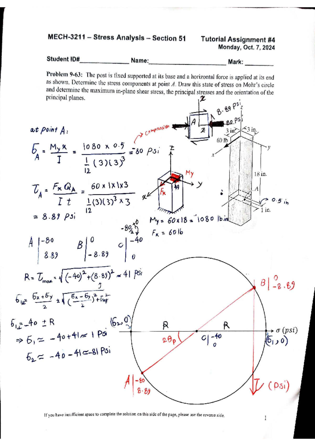 MECH 3211 Solutions - Stress Analysis Section 51 Tutorial Assignment ...