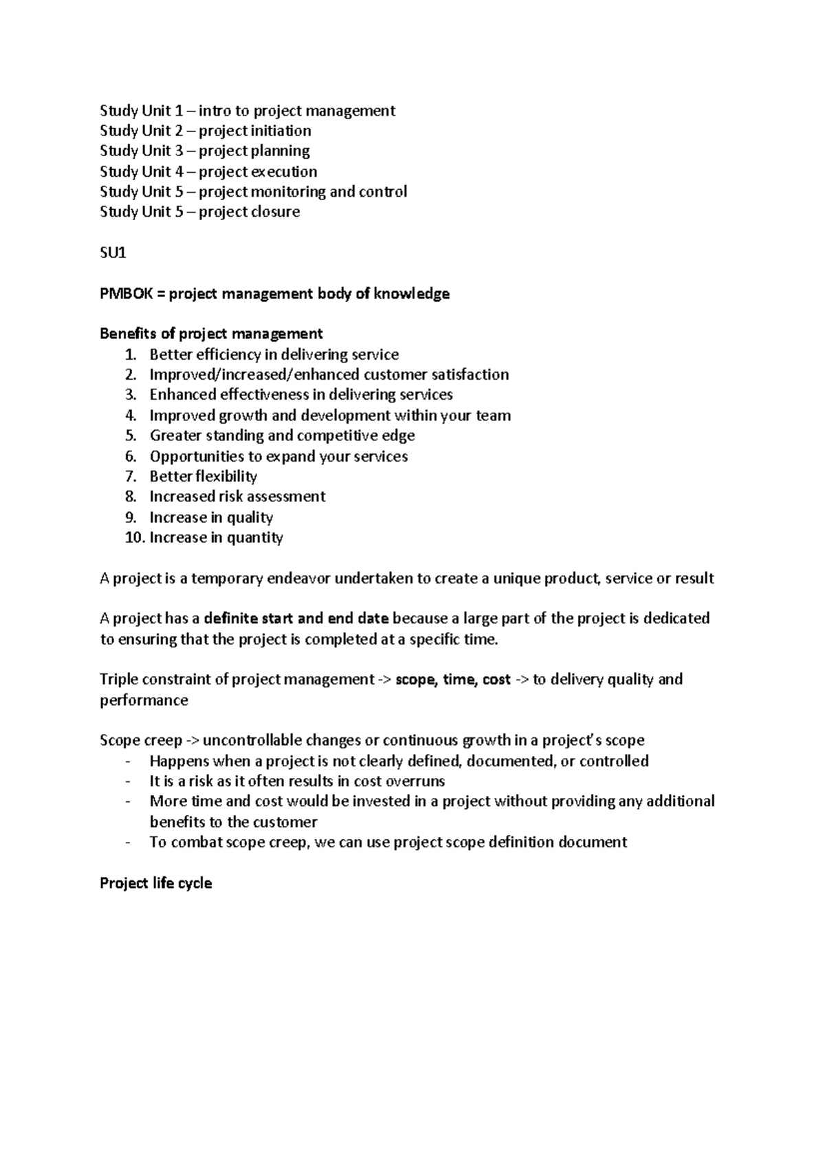 Project Management notes - Study Unit 1 – intro to project management ...