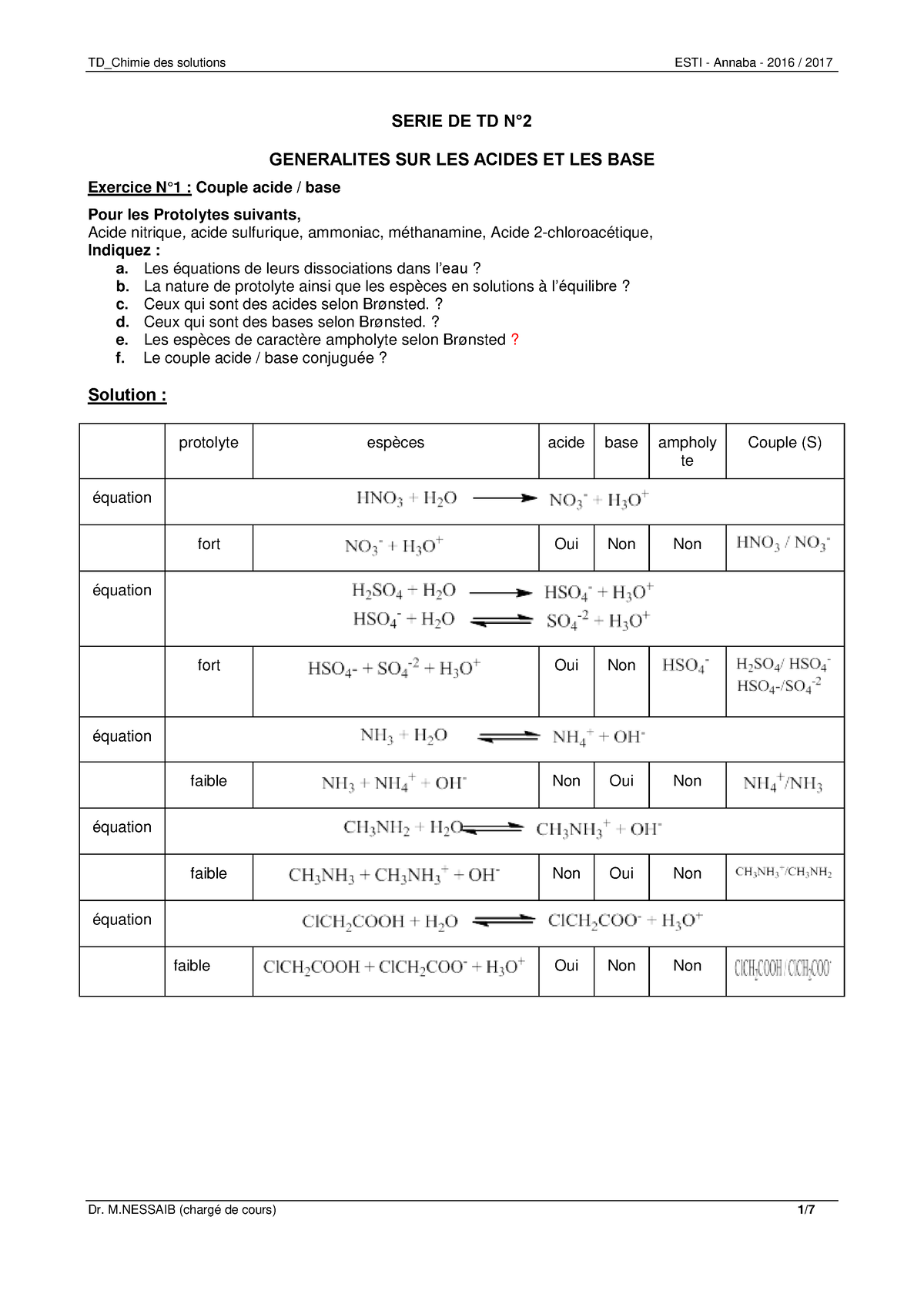 Cpst Annaba Td 26 Acides Bases - SERIE DE TD N° GENERALITES SUR LES ...