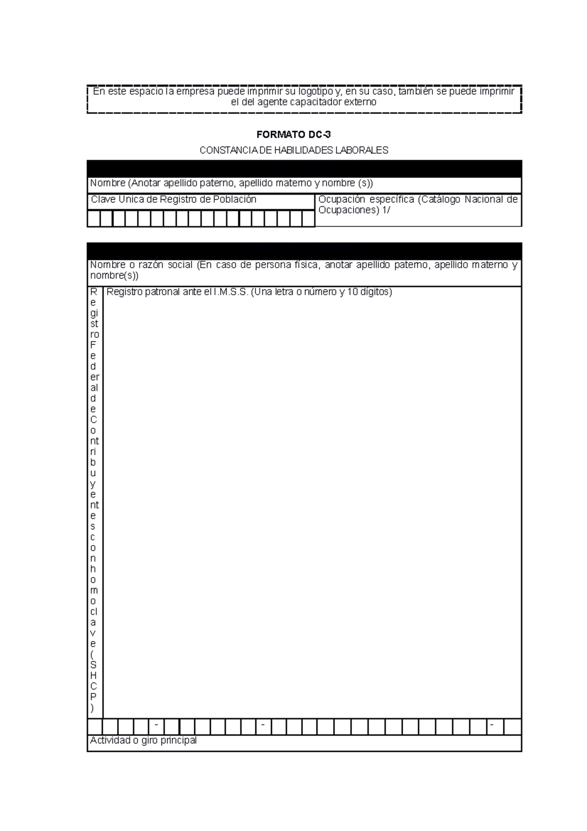 Formato dc 3 microsoft word - En este espacio la empresa puede imprimir ...