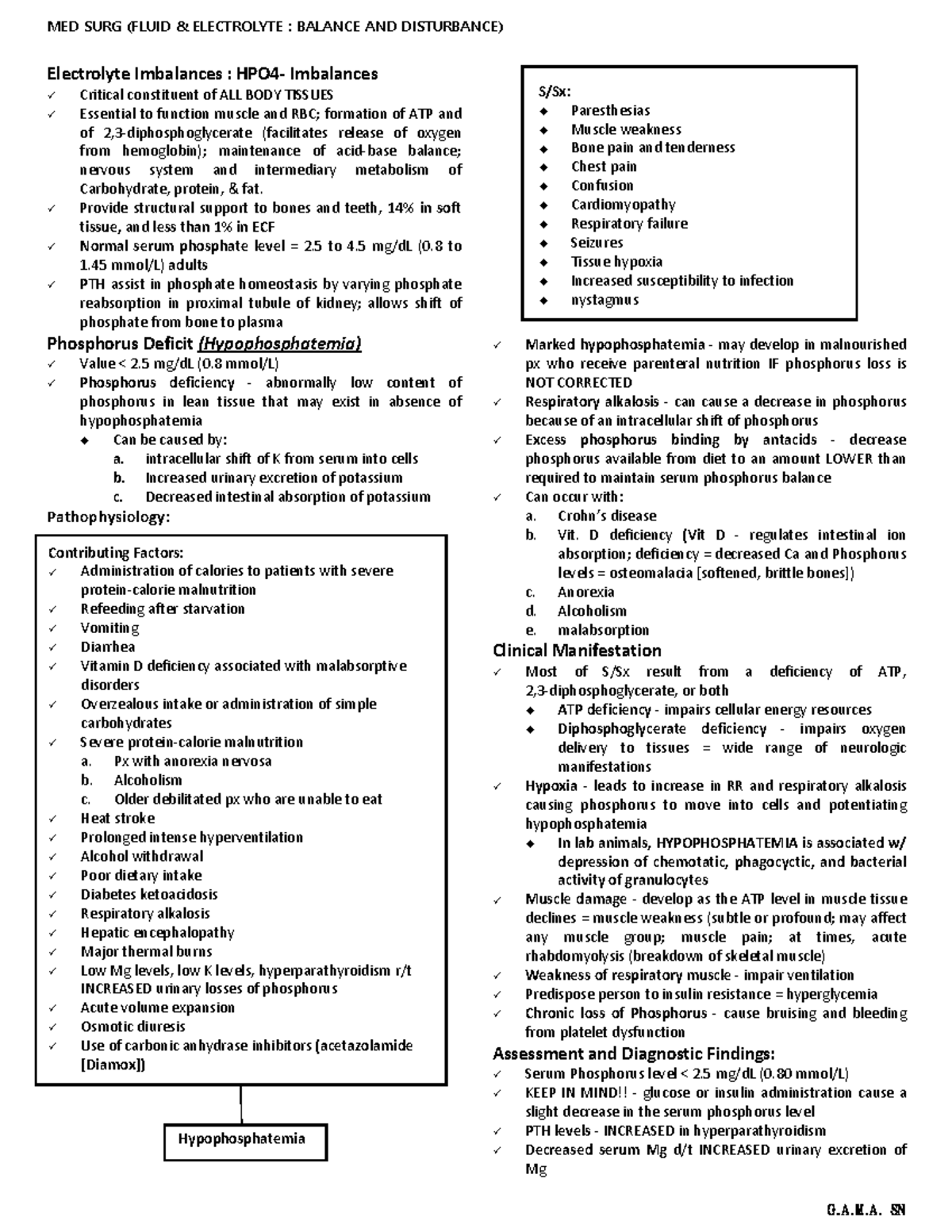 Electrolyte imbalances - HPO4- imbalances - MED SURG (FLUID ...