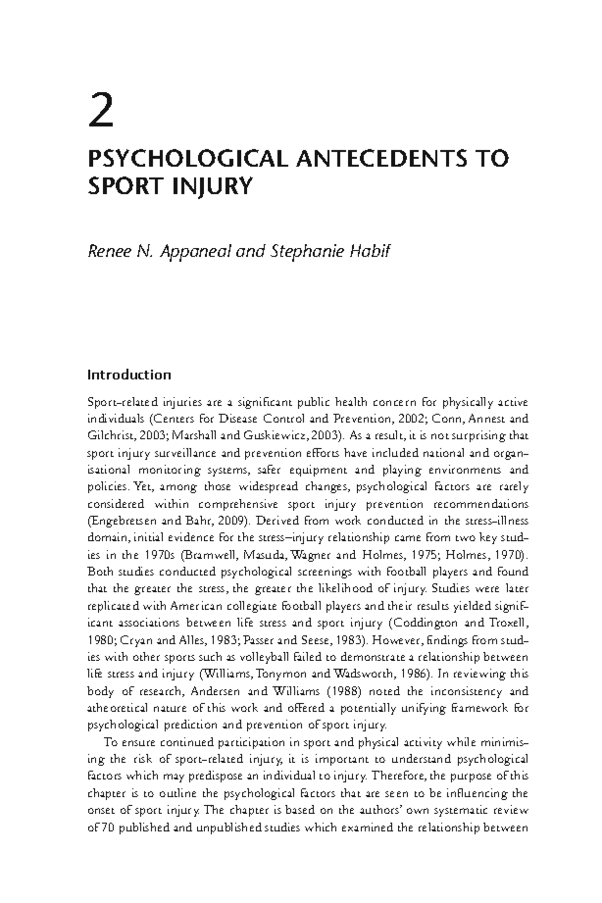 The Psychology Of Sport Injury And Rehabilitation - 2 PSYCHOLOGICAL ...