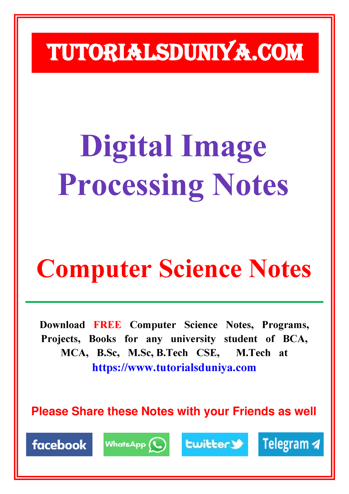 Digital Image Processing Notes - Tutorials Duniya - ####### Download ...