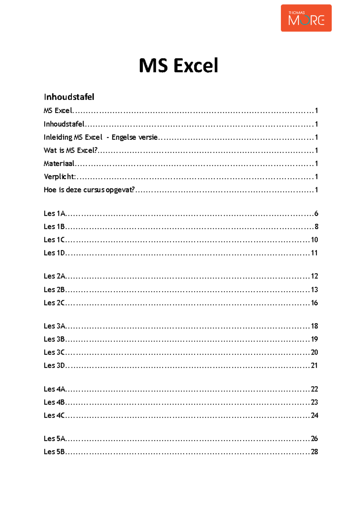 Cursus Excel 2022-2023 - MS Excel Bewaar je eindresultaten van alle ...
