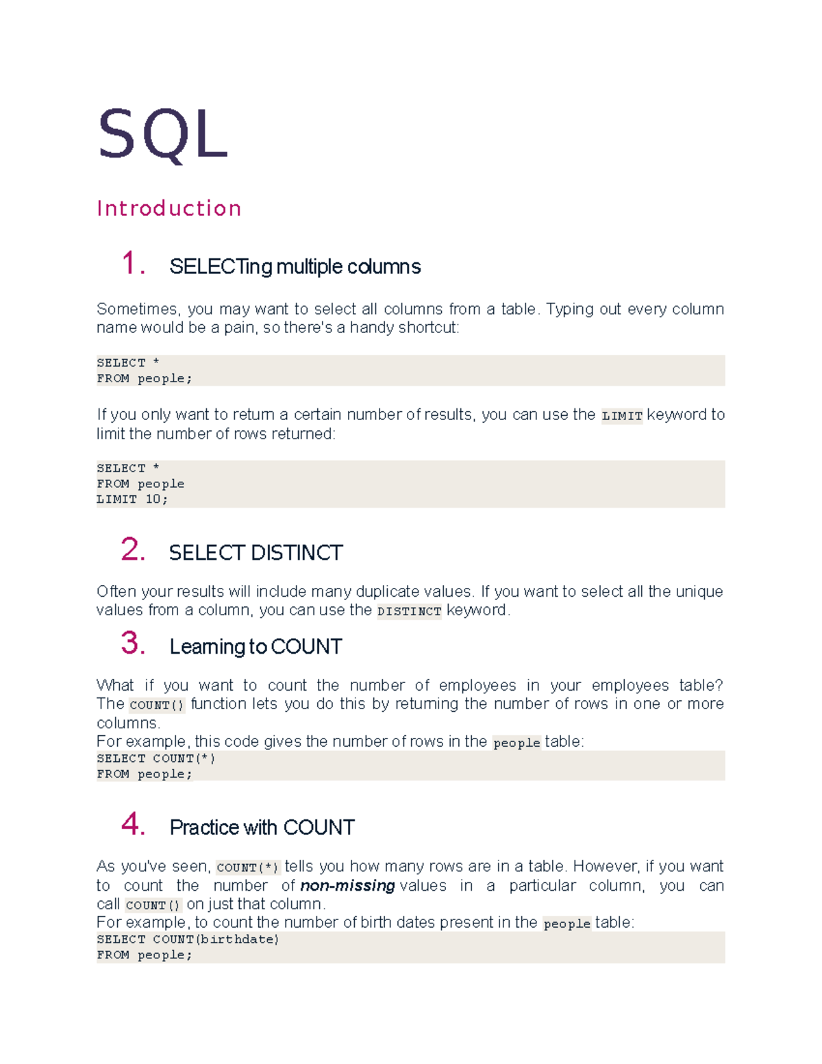 Study SQL - introducción a sql - SQL Introduction 1. SELECTing multiple ...