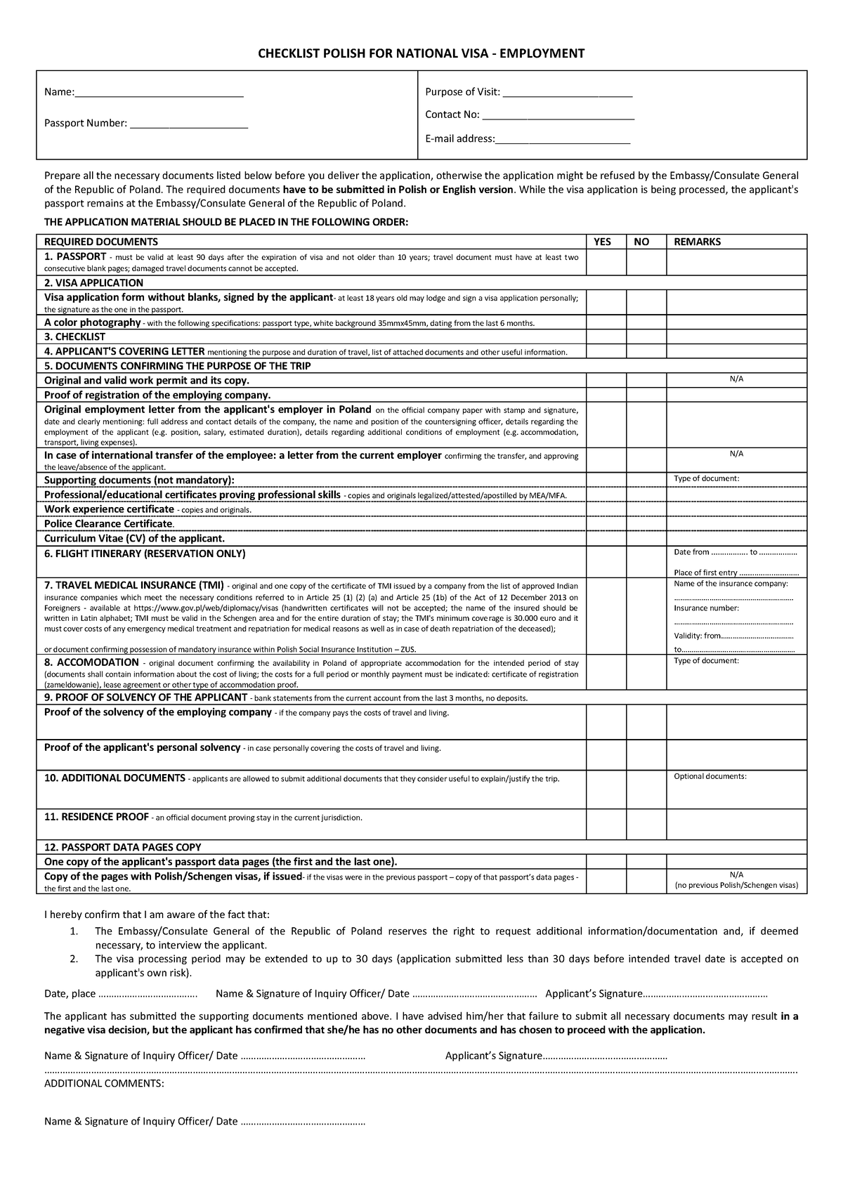 Checklist for employment new - CHECKLIST POLISH FOR NATIONAL VISA ...