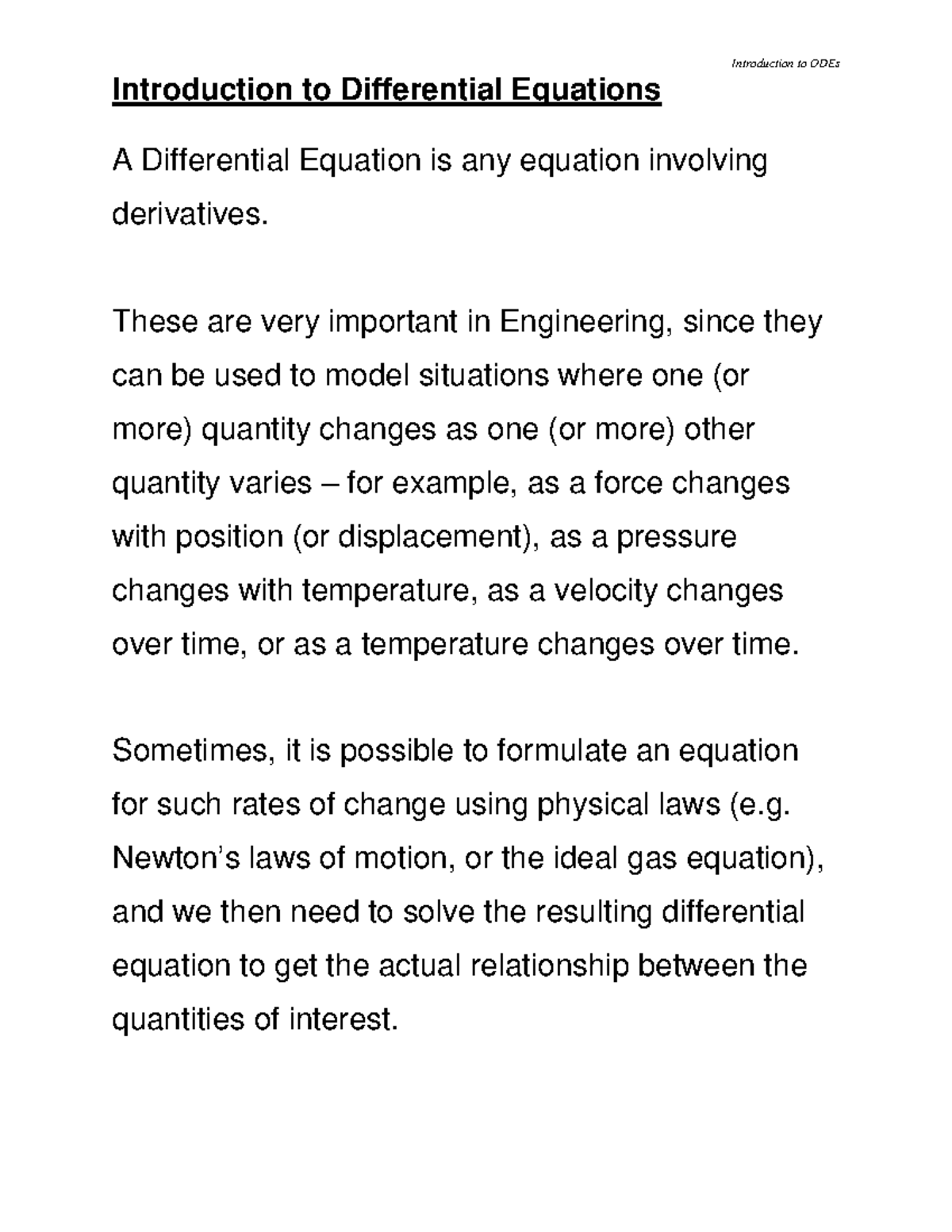 Introduction To Differential Equations These Are Very Important In Engineering Since They Can Introduction To Differential Equations These Are Very Important In Engineering Since They Can