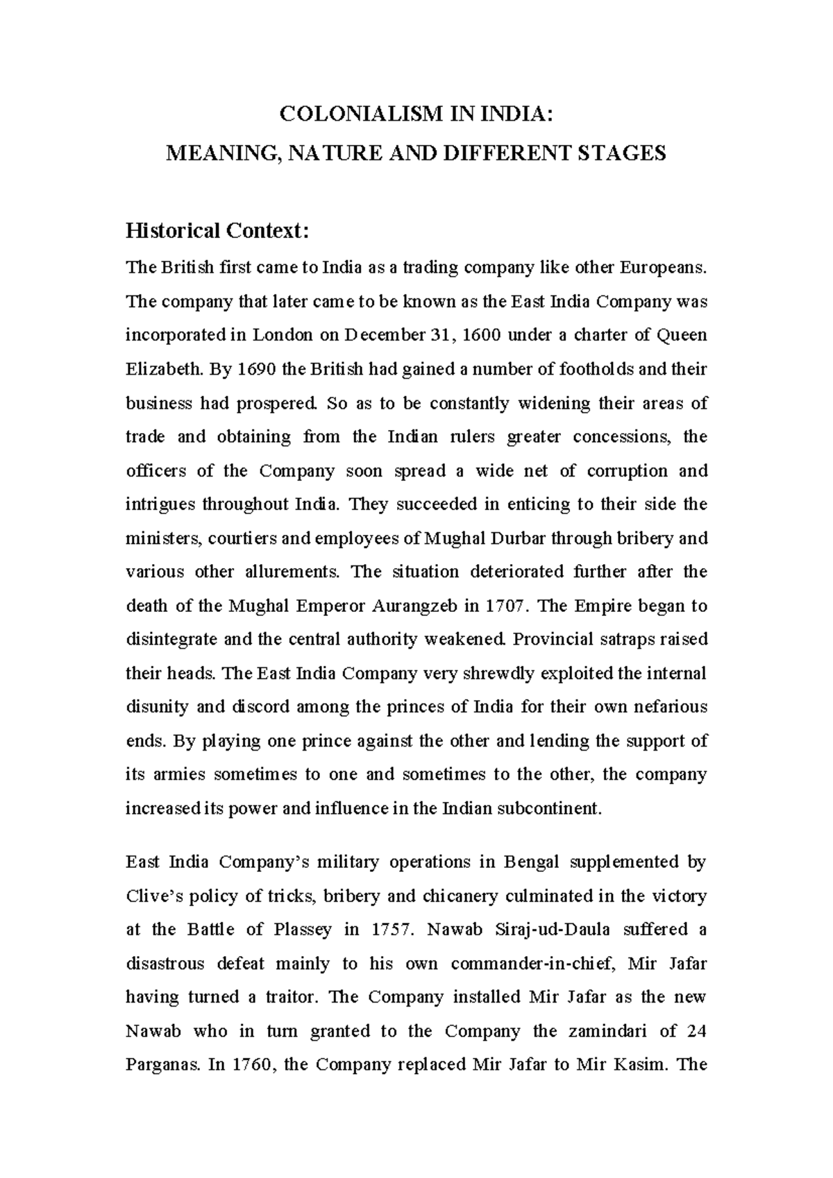 Colonialism Meaning Nature Stages COLONIALISM IN INDIA MEANING