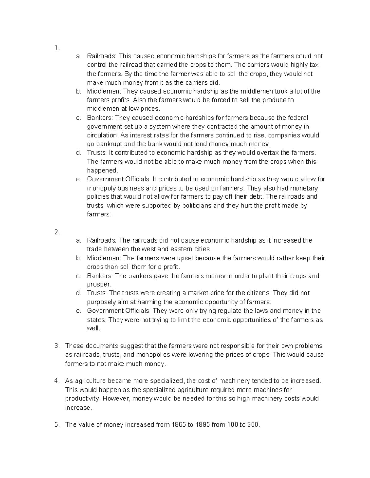 The Farmers Dilemma Assignment - 1. a. Railroads: This caused economic ...