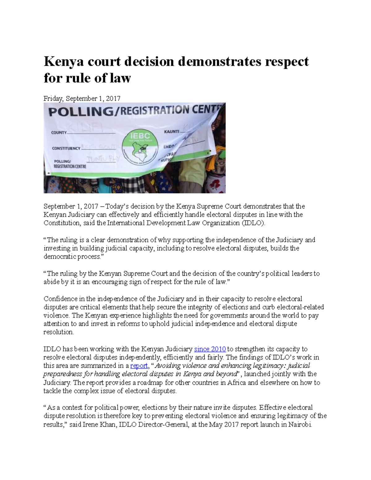 Kenya court decision demonstrates respect for rule of law Kenya court