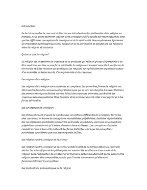 The Philosophy of Religion Notes de cours - Leçon 1: Introduction à la ...