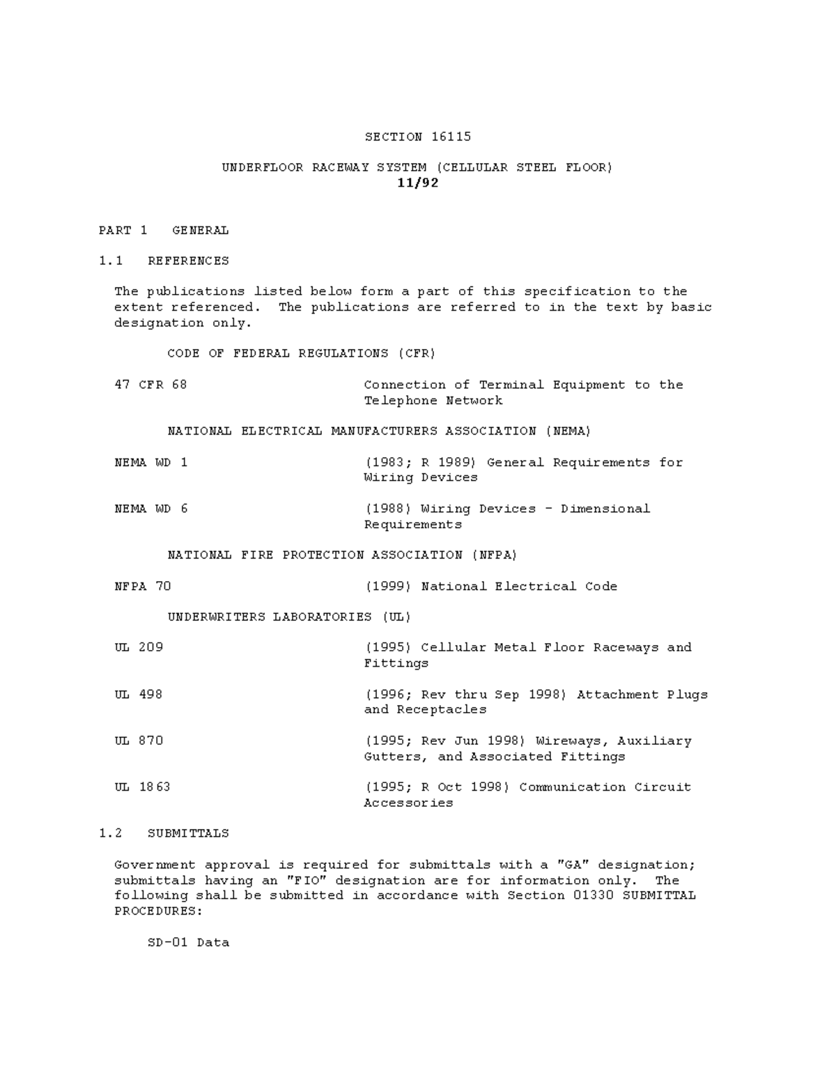 16115 - CSI specs - SECTION 16115 UNDERFLOOR RACEWAY SYSTEM (CELLULAR ...