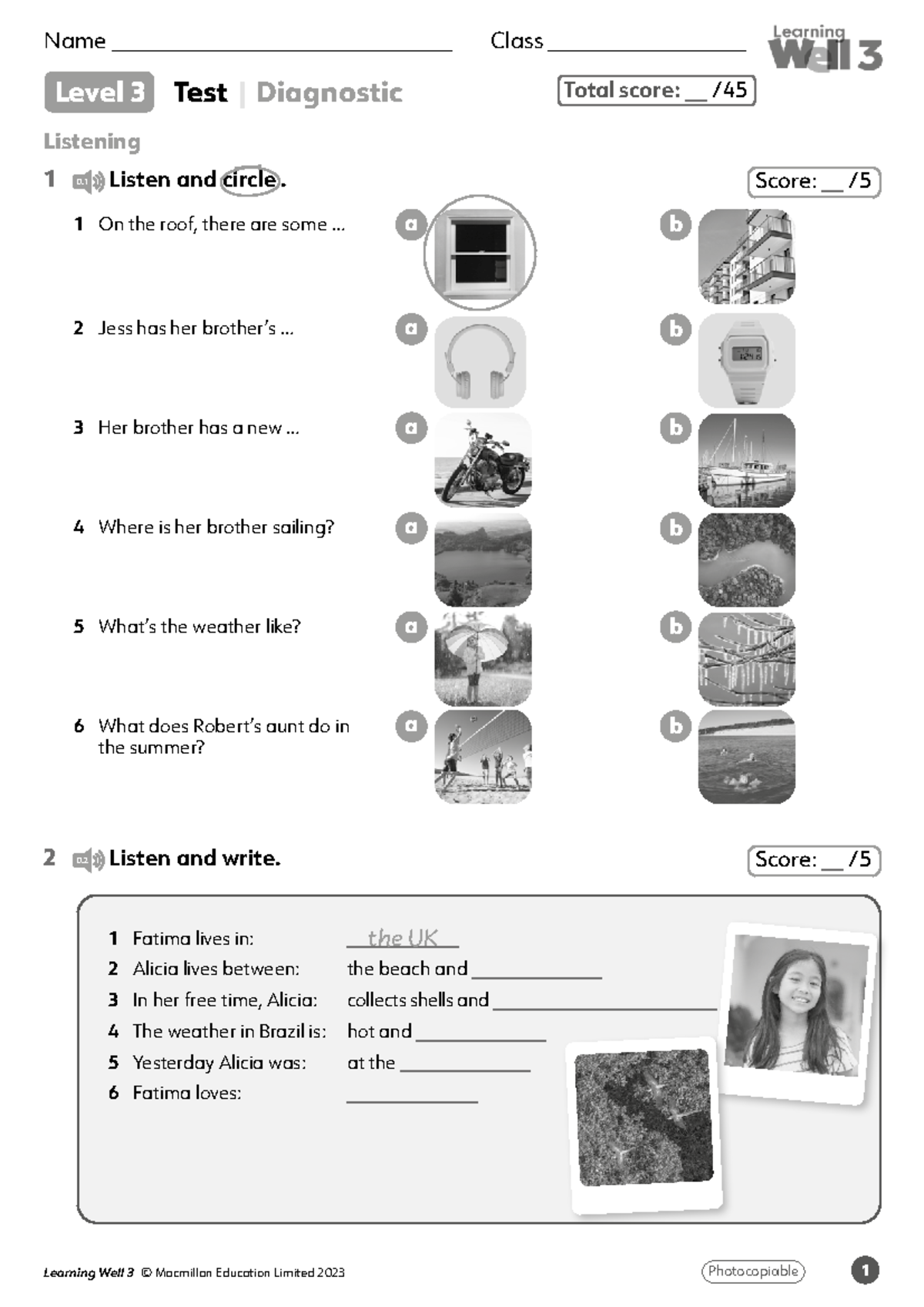 Diagnostic Test - Level 3 Test | Diagnostic Total score: / Listening 1 ...