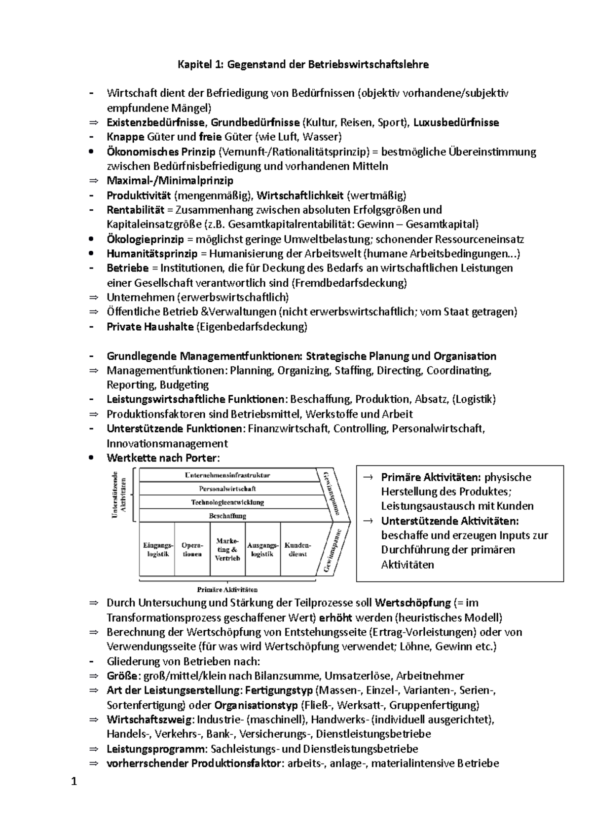 Einführung In Die BWL Kapitel 1&3 Neu - Kapitel 1: Gegenstand Der ...