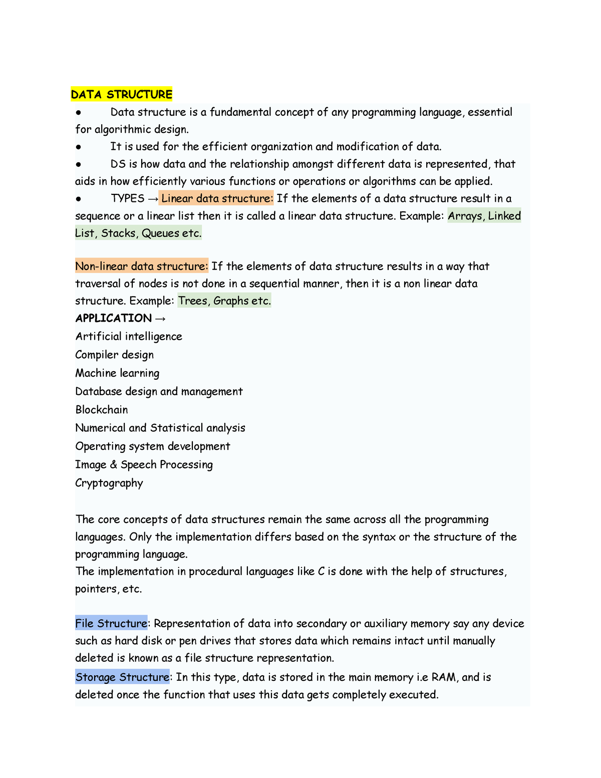 DATA Structure - Lecture Notes All - DATA STRUCTURE Data Structure Is A ...