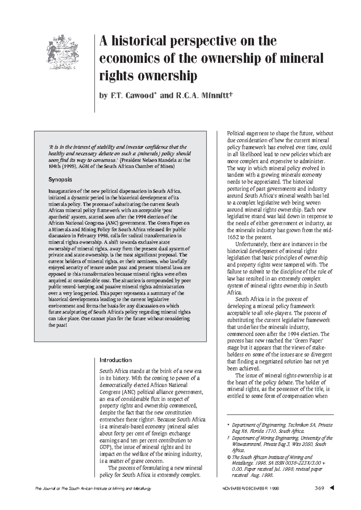 Mineral rights history - The Journal of The South African Institute of ...