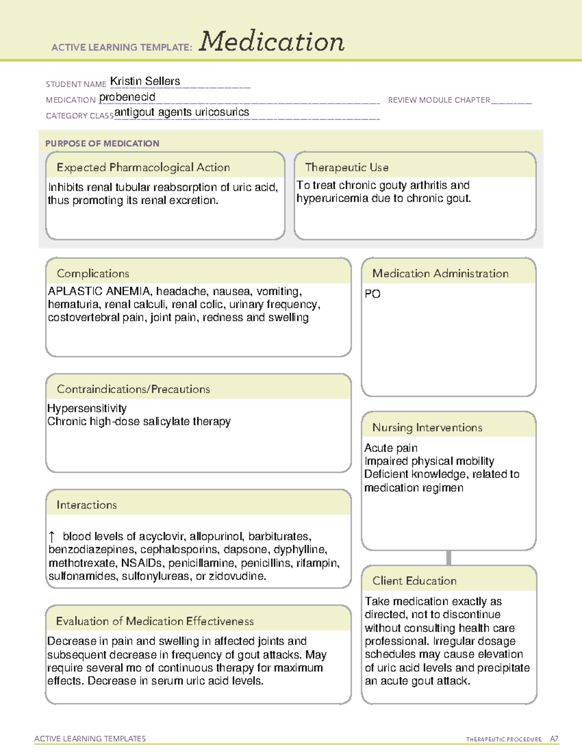 Probenecid System Disorder Sheet - Active Learning Templates 