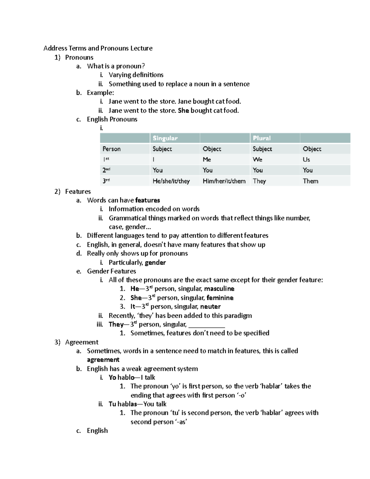 Midterm Notes - Address Terms and Pronouns Lecture 1) Pronouns a. What ...