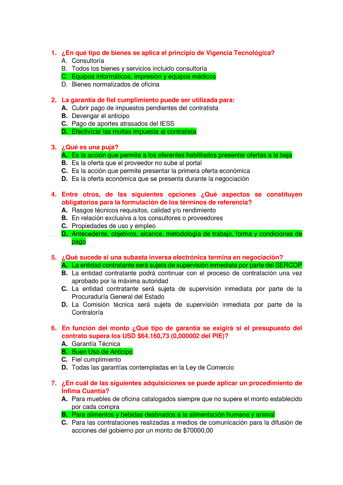 Cuestionario Examen Certificación Sercop - ¿En Qué Tipo De Bienes Se ...