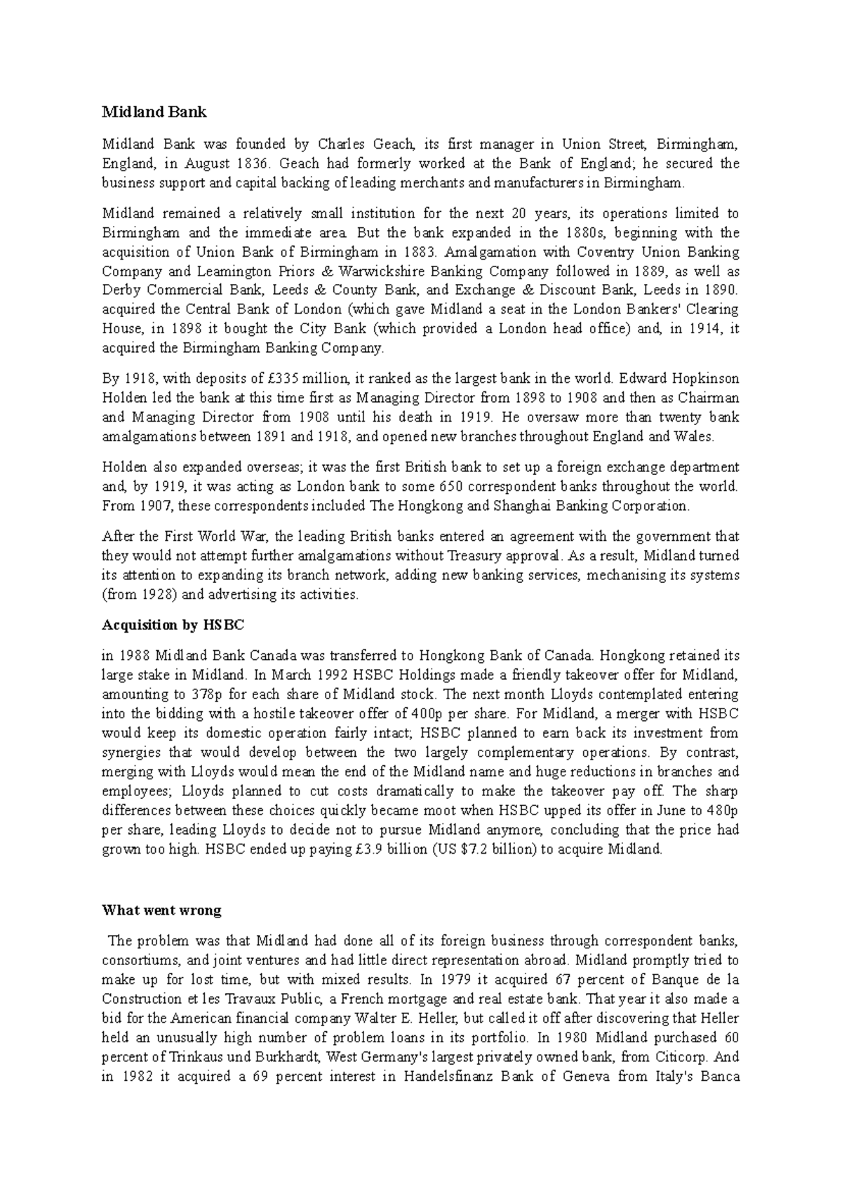Midland BANK Assingment - Midland Bank Midland Bank was founded by ...