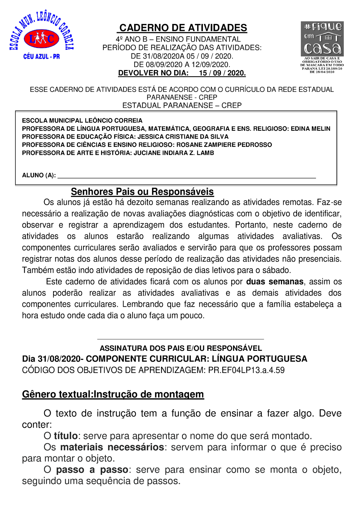 4º ANO B - LC - Livro Para Ajudar Em Sala De Aula - CADERNO DE ...