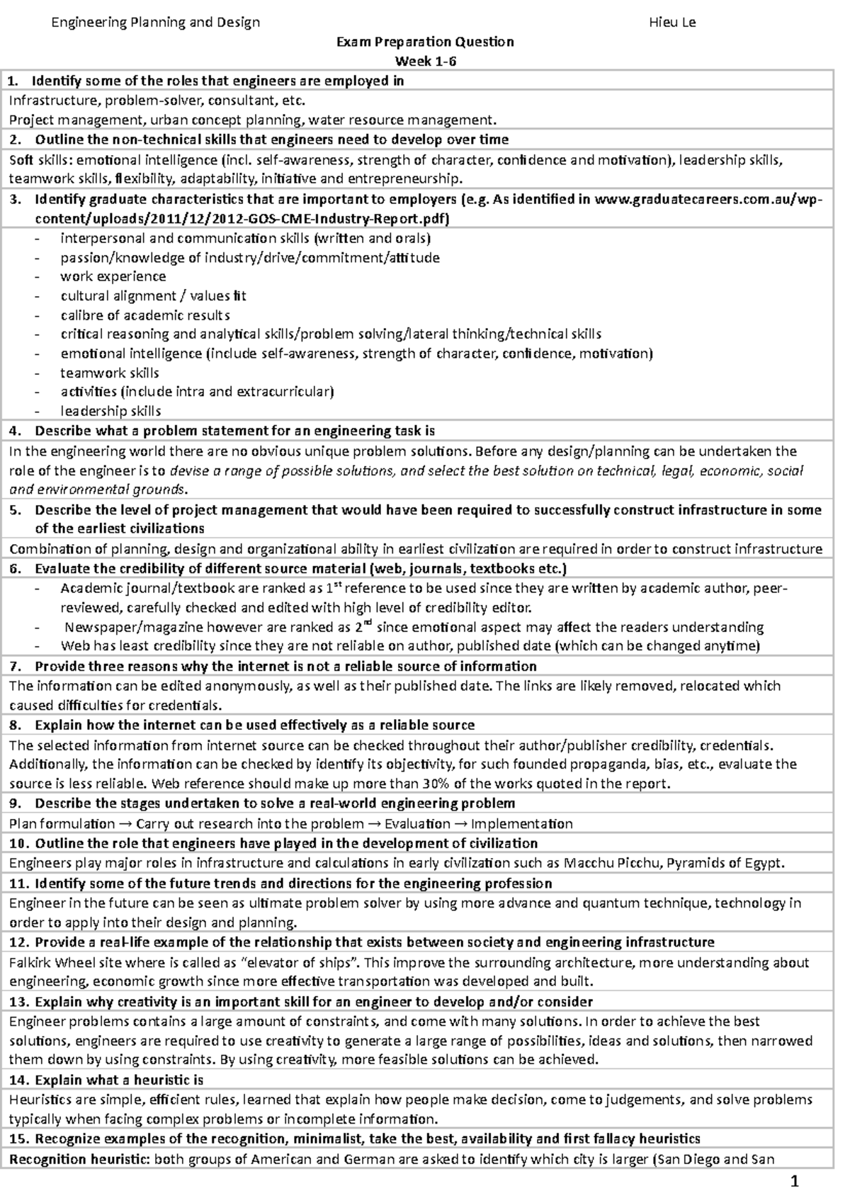Summary - complete - Engineering Planning and Design Hieu Le Exam ...