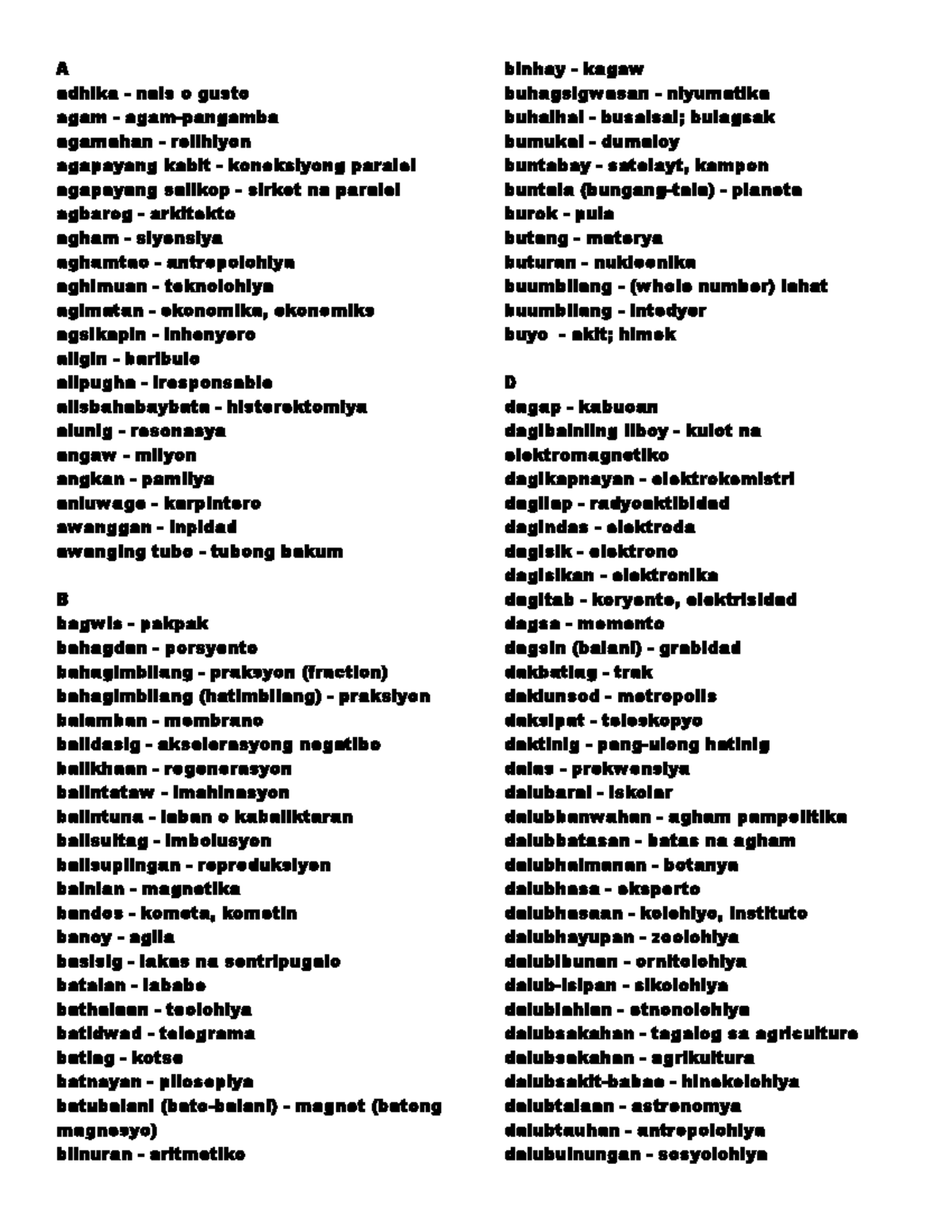 Filipino Mga Malalalim Na Salita Docx A Adhika Nais O Gusto Agam Salitang Tagalog May Kahulugan 5652