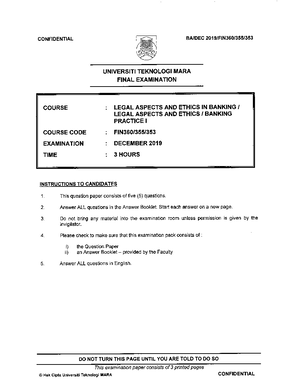 FIN360 DEC2018 PAST YEAR - Legal Aspects And Ethics In Banking System ...