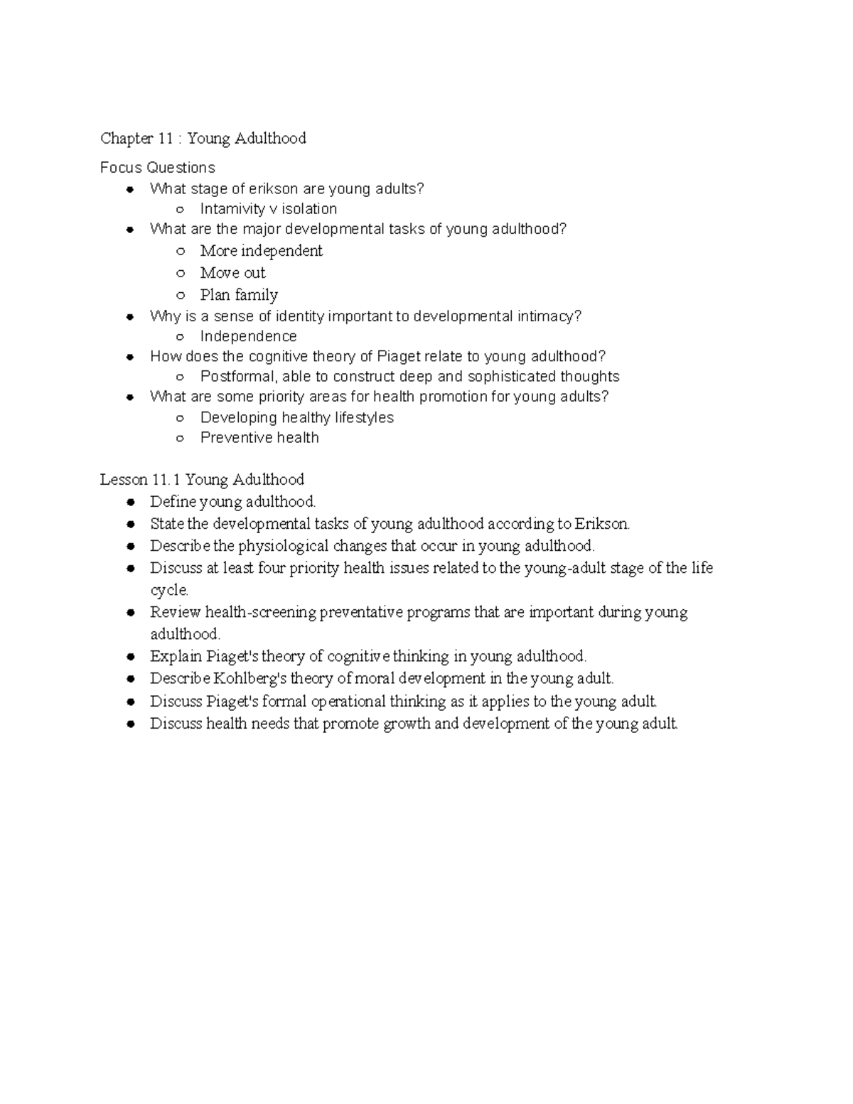 Ch 11 22 young adulthood Google Docs Chapter 11 Young