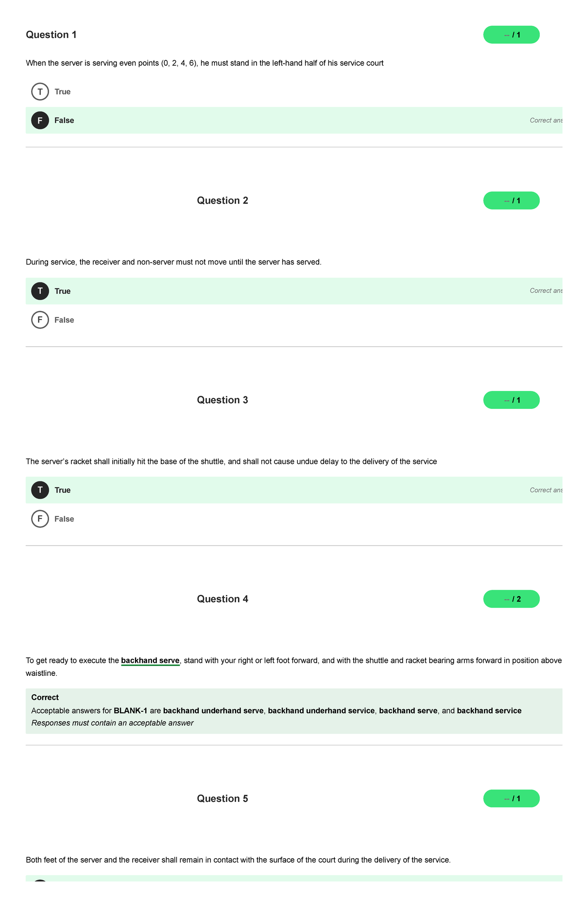 Finals [Q1 Week 6] Badminton related practice quizzes with answers