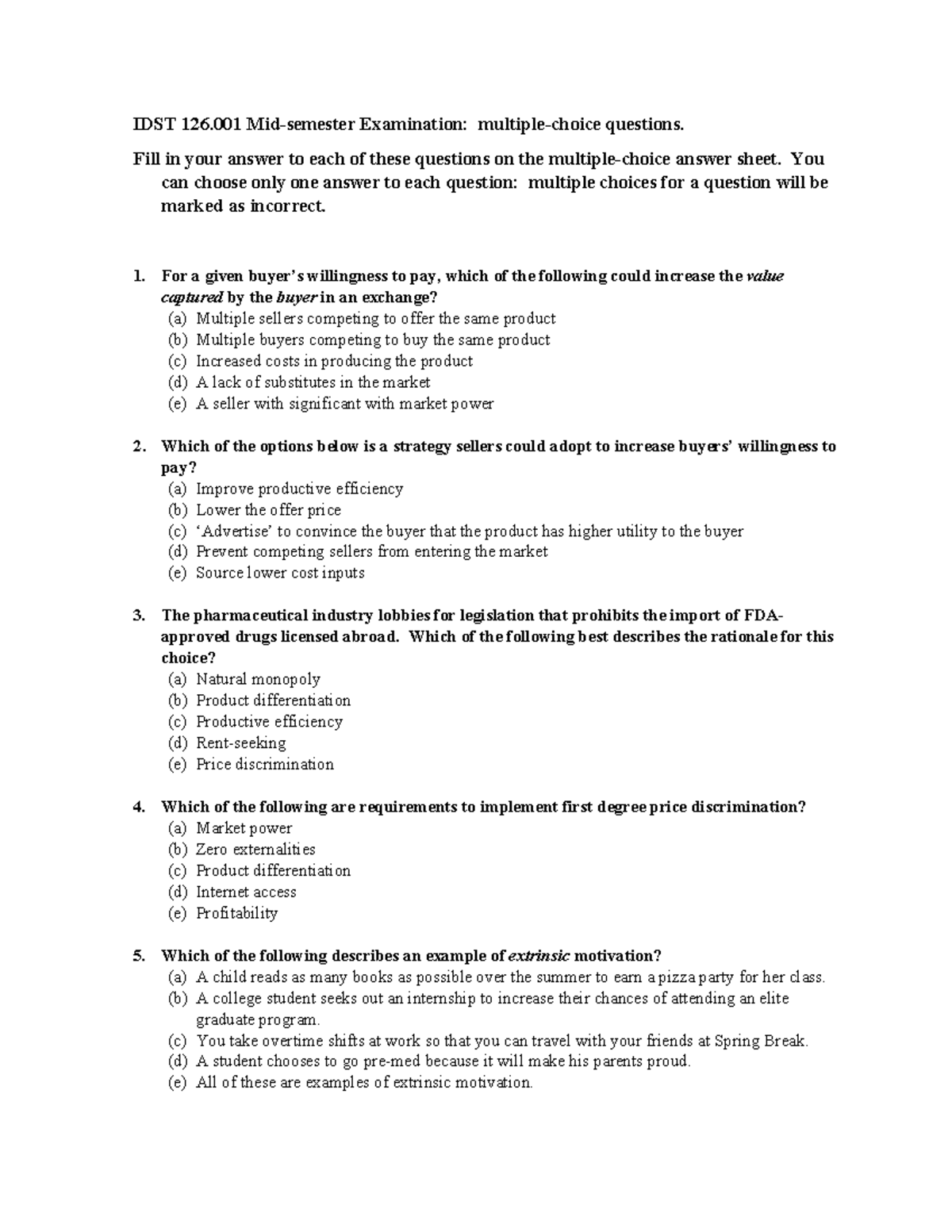 MT 1 MC B - Exam 1 Version B - IDST 126 Mid-semester Examination ...