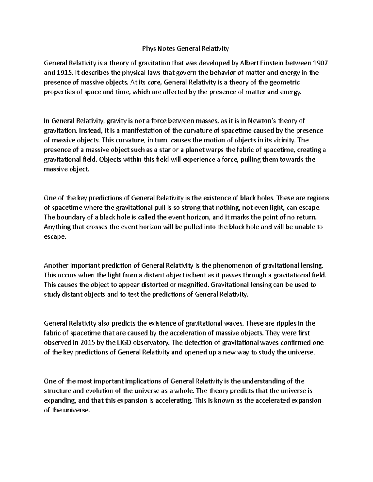 Phys Notes General Relativity Phys Notes General Relativity General