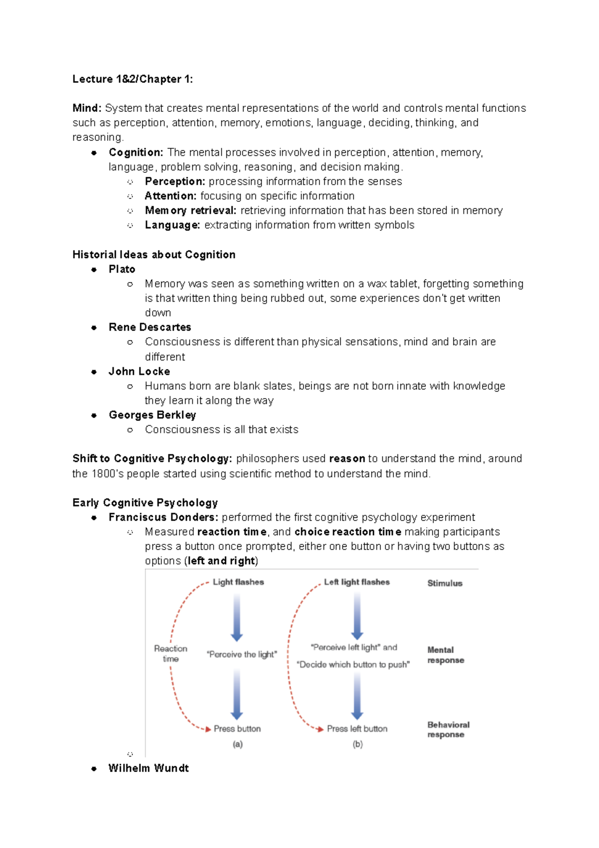 Cognitive Psychology Lecture And Chapter Notes 1 4 Lecture 1 2
