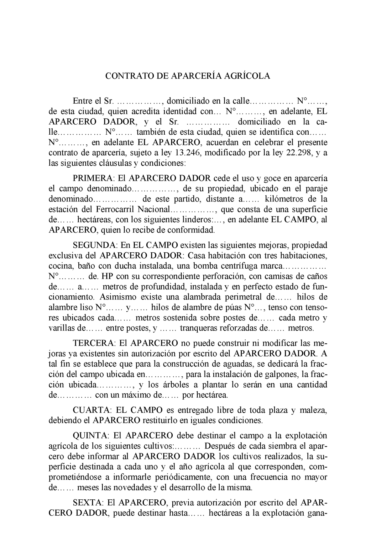 04 Contrato De Aparceria Agricola Contrato De AparcerÍa AgrÍcola Entre El Sr 6115