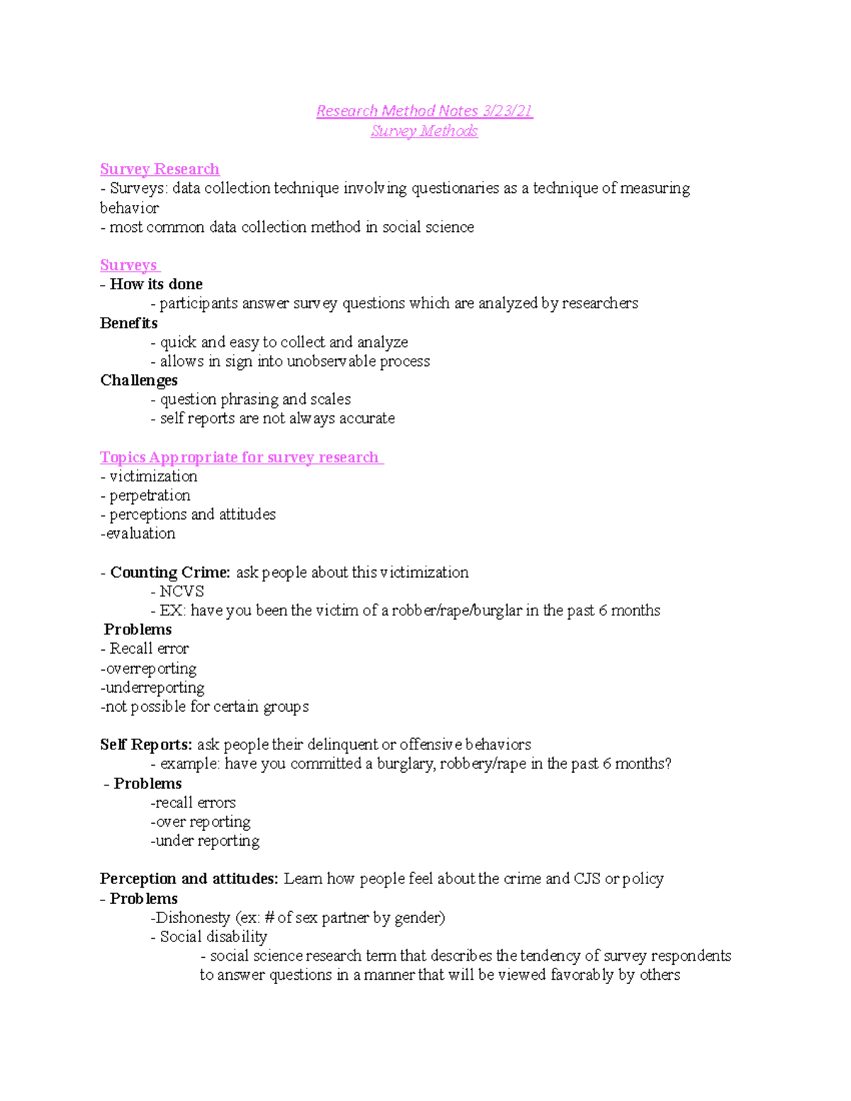 RSM notes 323 survay methods Research Method Notes 3/23/ Survey