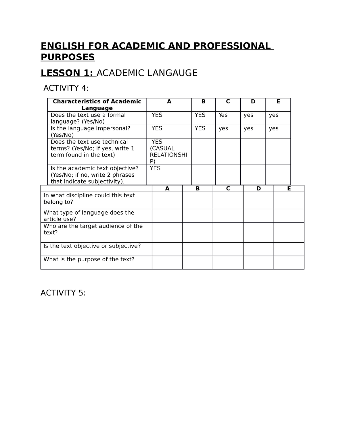 essay about english for academic and professional purposes brainly