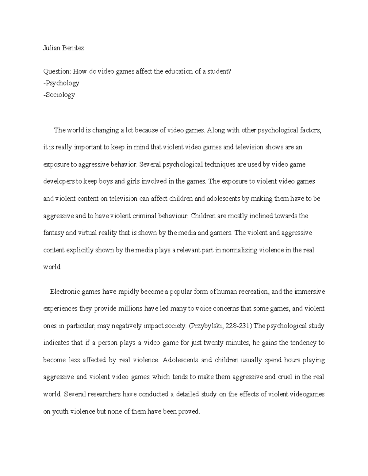 Synthesis Paper 3 Essay Julian Benitez Question How Do Video Games