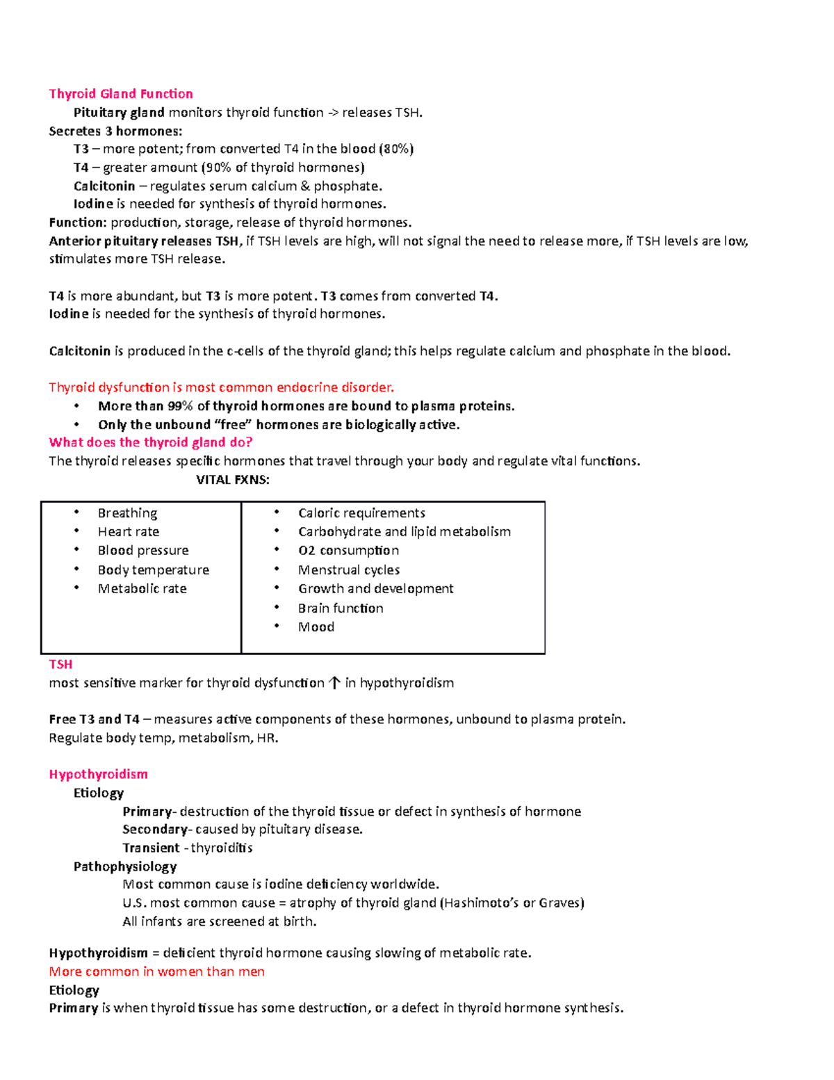 NUR1530Unit4Notes - Unit 5 is the digestive system. - Thyroid Gland ...