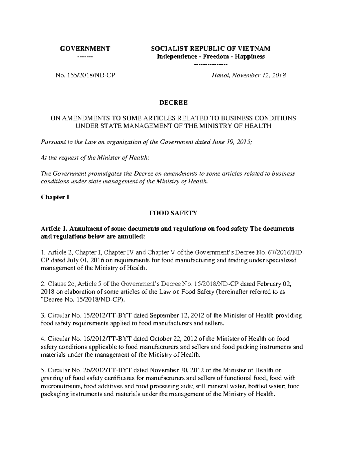 Decree 155 2018 ND-CP Eng - GOVERNMENT - SOCIALIST REPUBLIC OF VIETNAM ...
