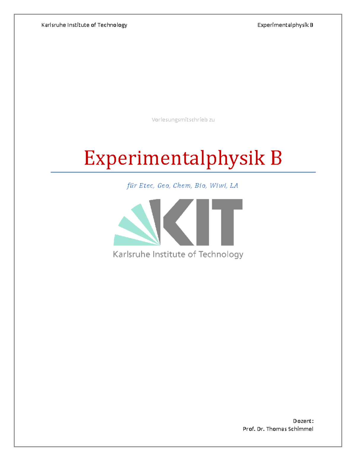 Ex Physik B Mitschrieb - Karlsruhe Institute Of Technology ...