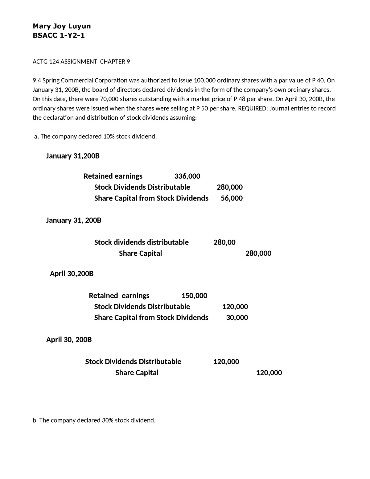 Dividends per Share - Mary Joy Luyun BSACC 1-Y2- ACTG 124 ASSIGNMENT ...