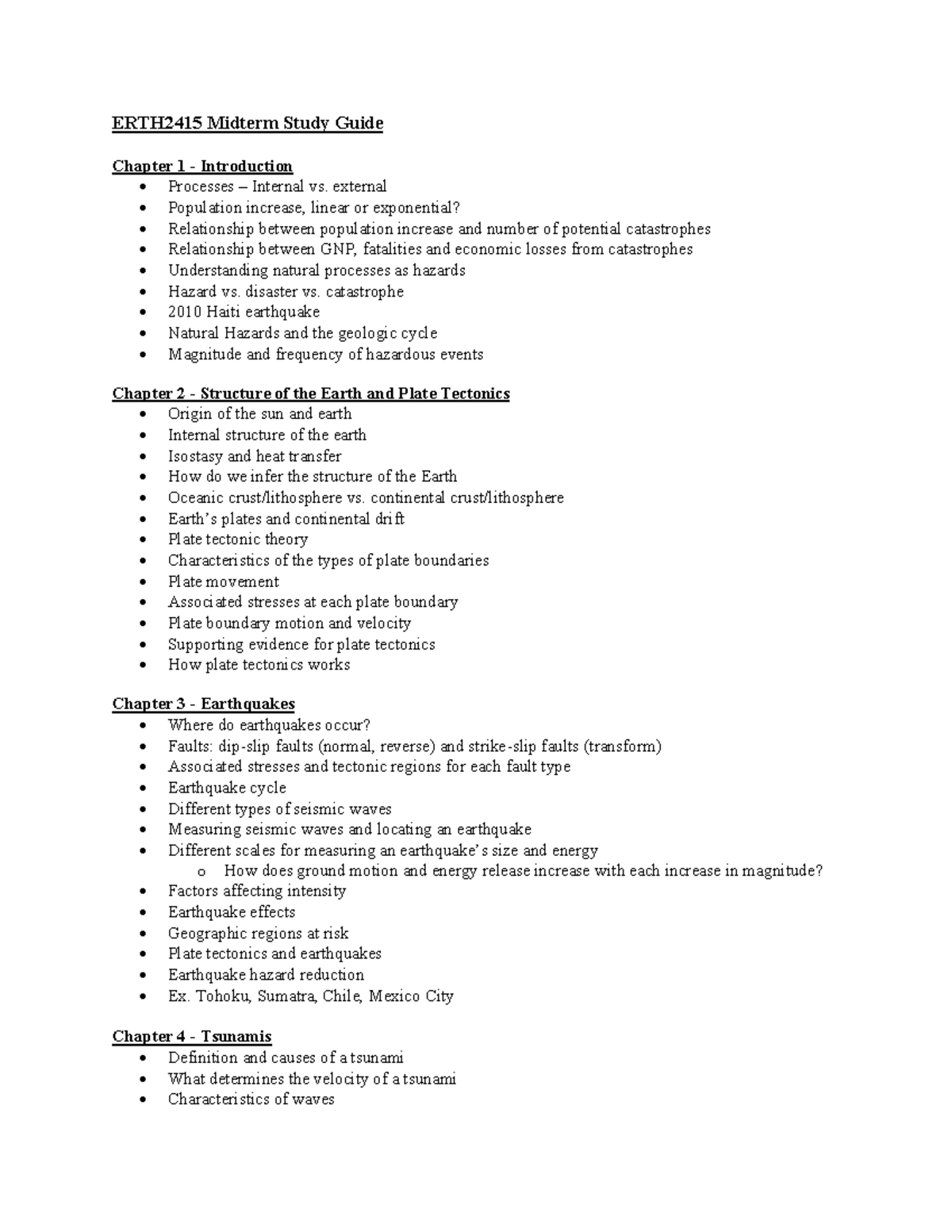 Midterm Study Guide - ERTH2415 Midterm Study Guide Chapter 1 ...