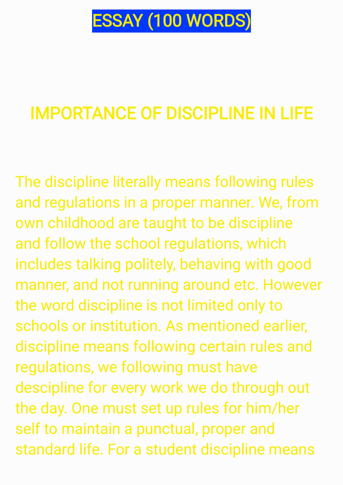 importance of discipline essay for class 9