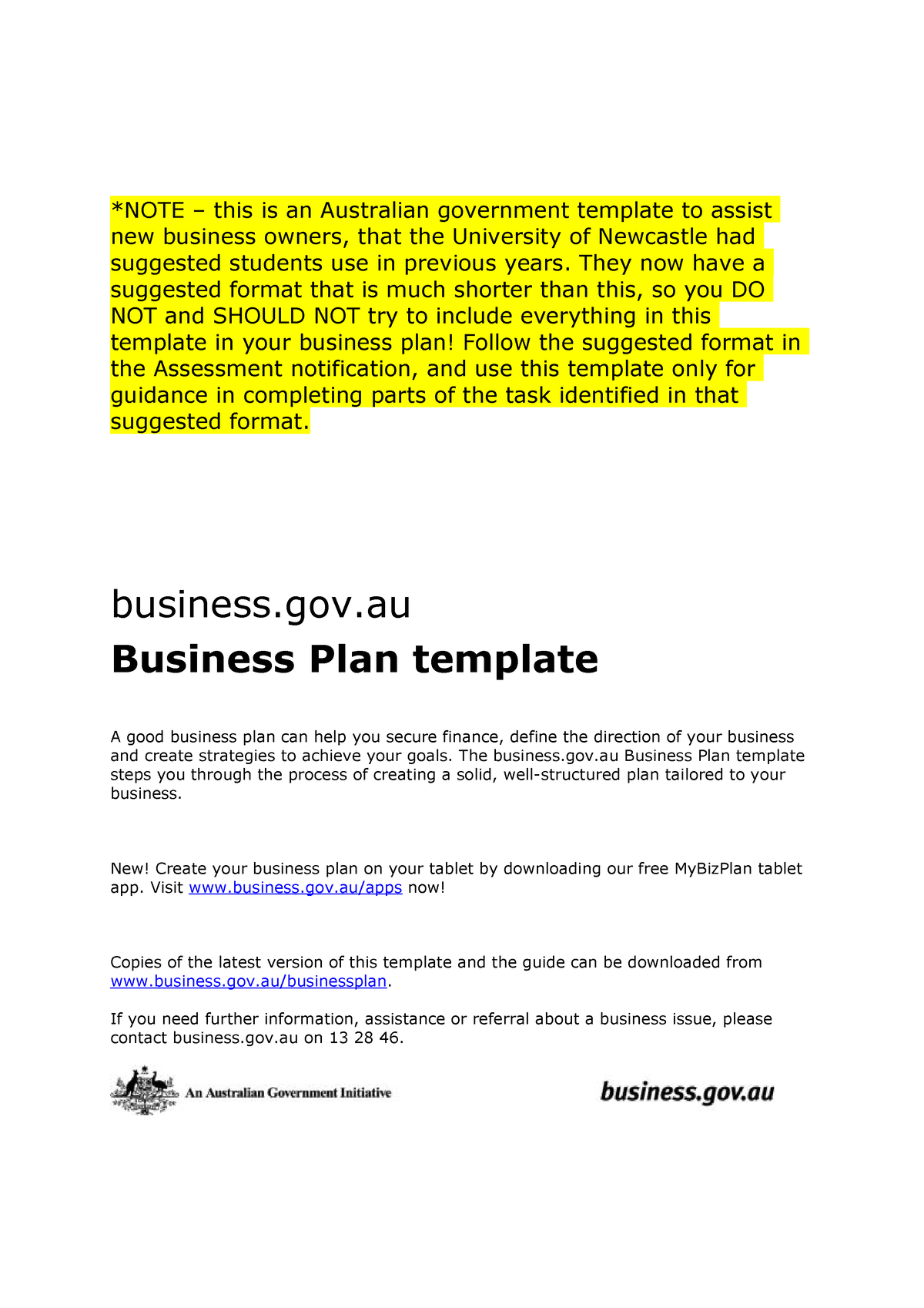 business.gov.au business plan template