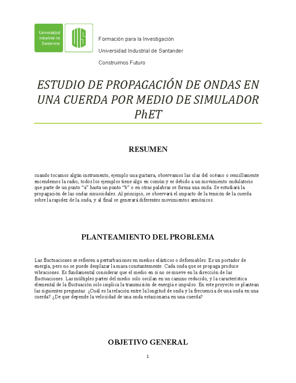 I3. Estudio DE Propagación DE Ondas EN UNA Cuerda POR Medio DE ...